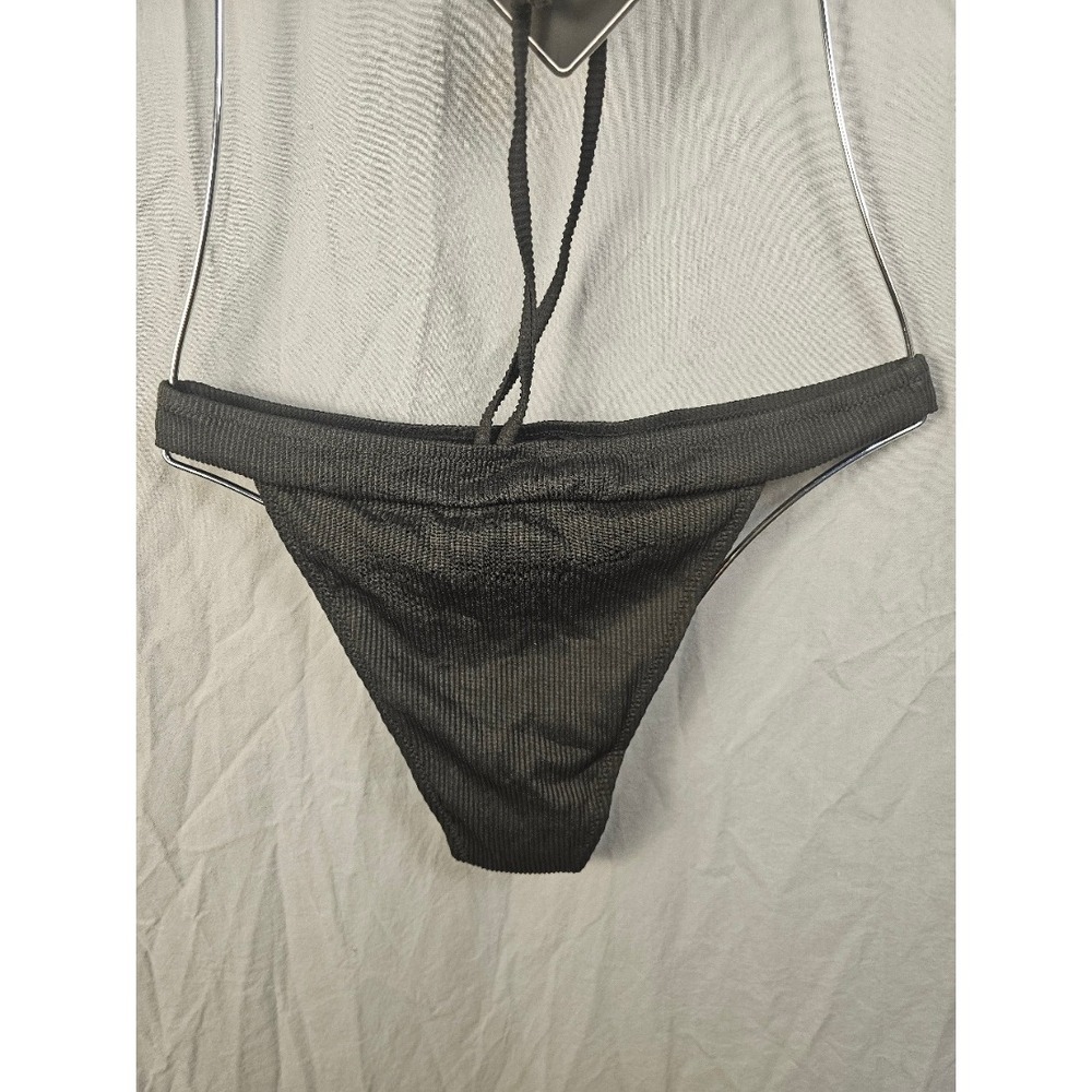 Zaful Womens Ribbed Wrap Triangle Bikini Set Black High Leg Thong Size 6 NEW - Picture 6 of 7